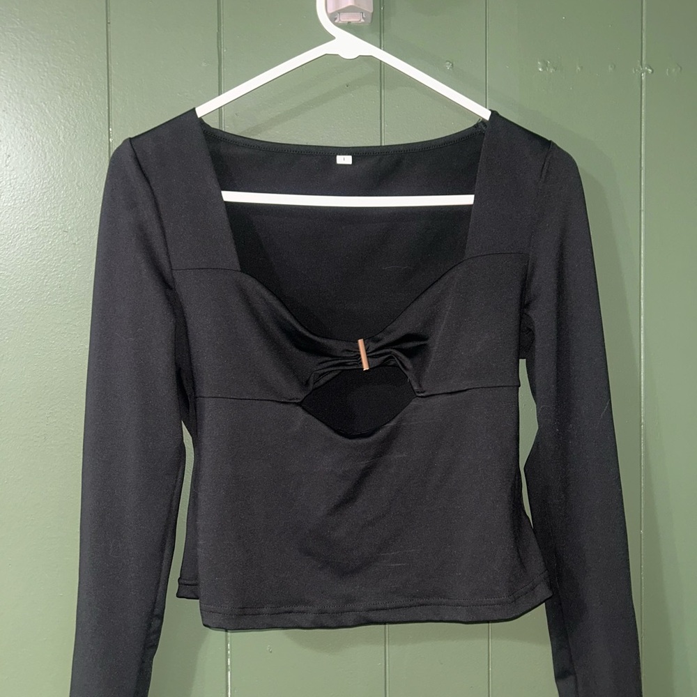 SHEIN Black Cutout Long Sleeve Top